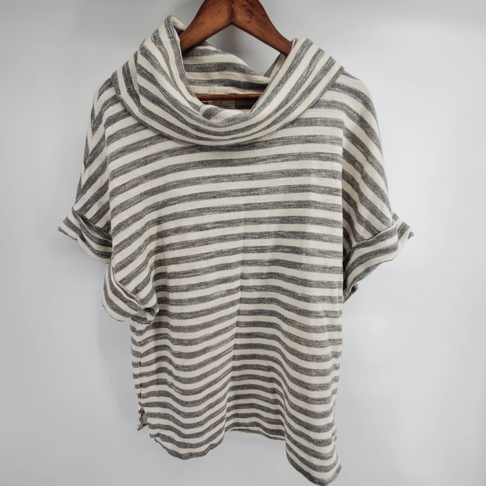 Anthropologie t.la Taupe and Cream Striped Top Cowl Neck Roll Sleeve/ Hem| S